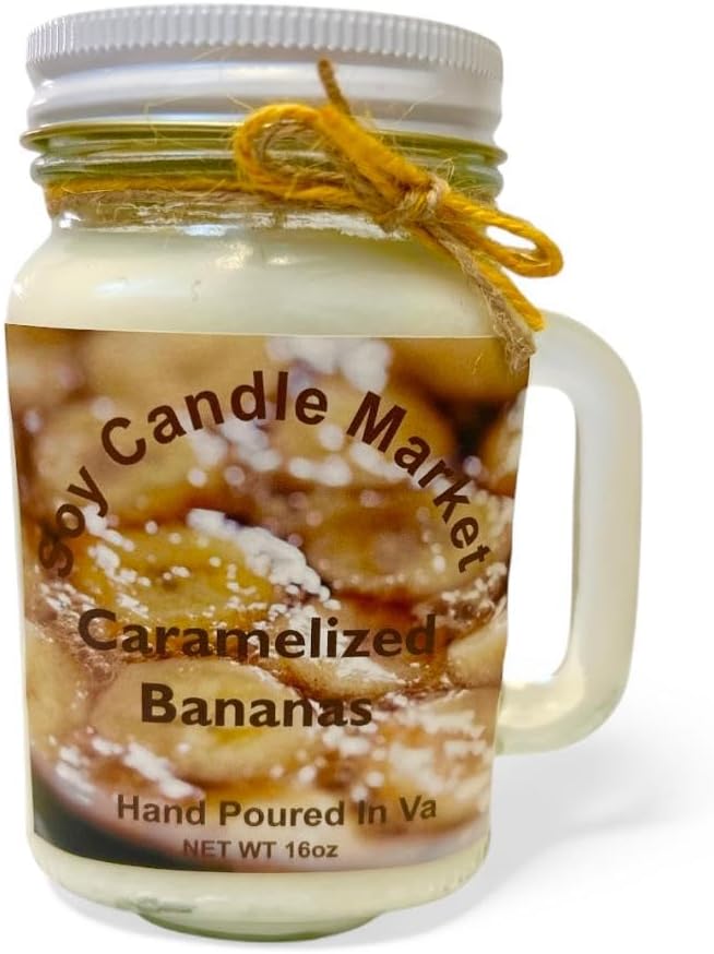 Soy Scented Candles | Handmade & Highly Aromatic Candles Burns Upto 85 Hours in Glass Jar - Perfect for Home Decor, Wedding, Birthday, Dinner (Caramelized Bananas, 16 oz)