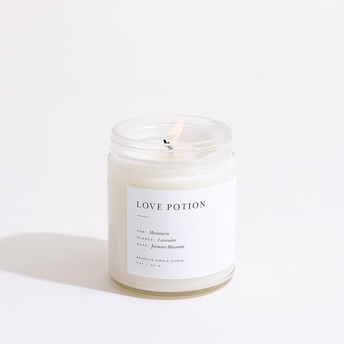 Brooklyn Candle Studio Love Potion Jar Candle - Luxury Scented Candle, Vegan Soy Wax, Hand Poured in The USA, 50 Hour Slow Burn Time - 7.5oz