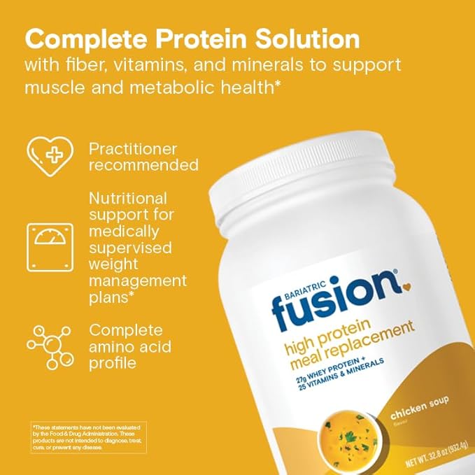 Bariatric Fusion Chicken Soup Meal Replacement 27g Protein Powder, 21 Serving Tub for Bariatric Surgery Patients Including Gastric Bypass and Sleeve Gastrectomy - No Gluten, Aspartame or Sugar