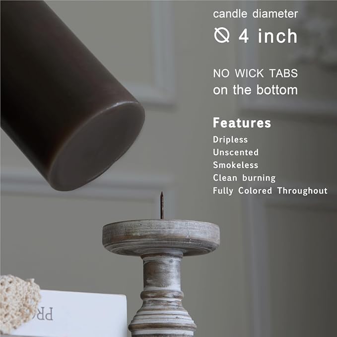 MOZEAL 4" x 10" Extra-Large Taupe Gray Pillar Candles (Set of 2), Unscented, Dripless, Smokeless, Long Clean-Burning, Tall 10 inch Large Taupe Gray Pillar Candles for Winter Elegance