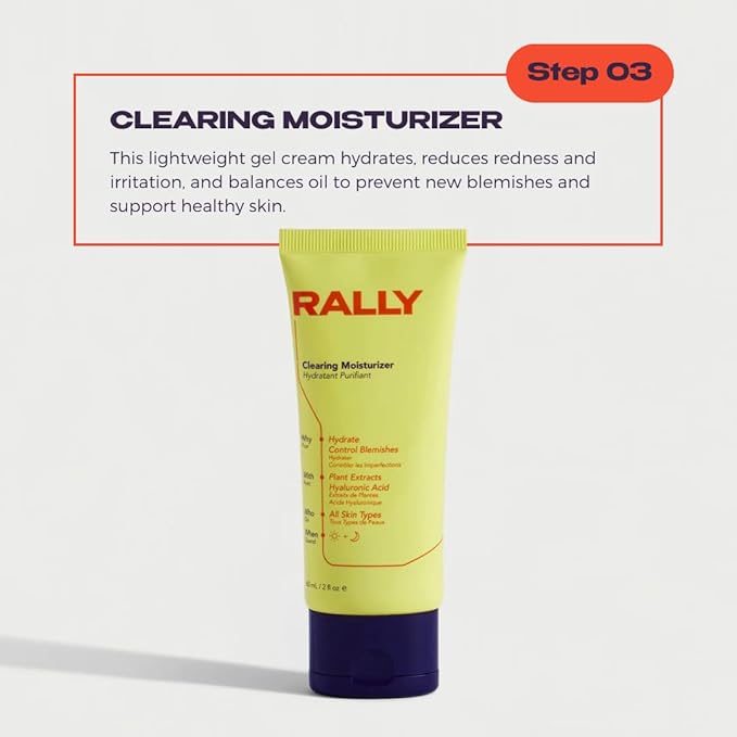 RALLY Plant-Based Gel Cream Facial Moisturizer | Hydrate + Soothe | Control Oil + Clear Breakouts | Healthy Skin for Teens + Athletes 2 OZ
