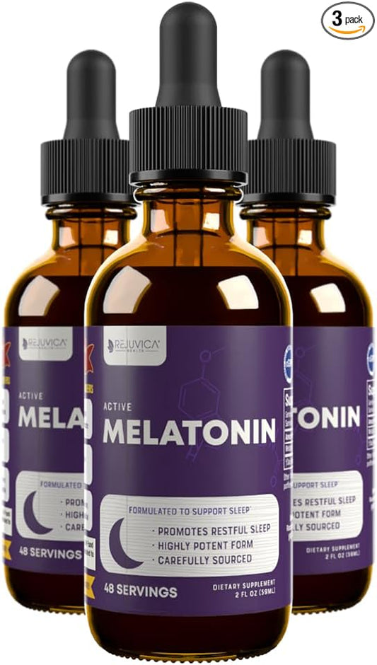 Rejuvica Health Active Melatonin for Sleep Support - Convenient Liquid Formula Absorbs Fast & Tastes Great - 3 Pack