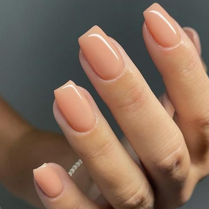 GLAMERMAID Nude Pink Press on Nails Medium Square, Pure White Jelly Soft Gel Nails Square Fake Nails, Glossy Stick Glue on Nails Kit for Women, Reusable Stick on Acrylic Fake Nails Manicure Set