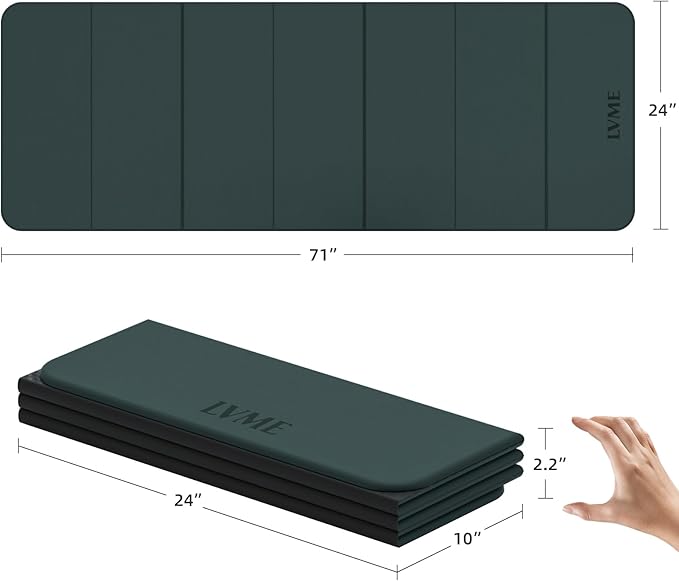 Foldable Yoga Mat, 0.32 inches Thick, SGS Certified, Non Slip, 71 x 24 inches, Foldable for Travel, Pilates, Camping, Environmental Sports Mat, Odorless TPE Material