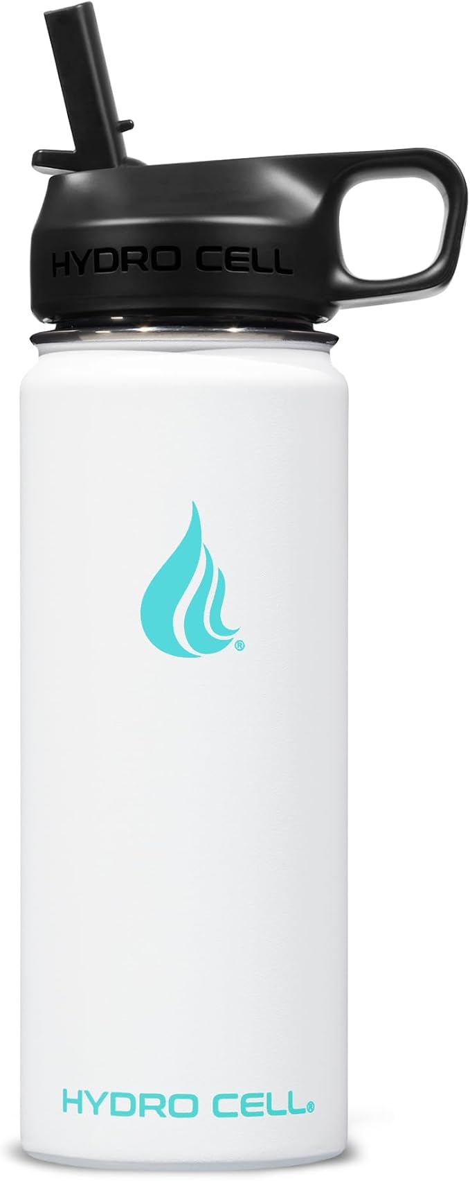 HYDRO CELL Stainless Steel Insulated Water Bottle with Straw - for Cold & Hot Drinks - Metal Vacuum Flask with Screw Cap and Modern Leakproof Sport Thermos for Adults (White 18oz)
