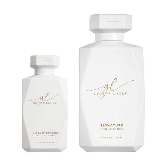 Goldie Locks Travel Size Hydrating Shampoo & Full-Size Conditioner Set - Sulfate, Paraben & Protein-Free - Frizz Control & Shine - Color & Extension Safe - 3.4 fl oz + 8.45 fl oz (Packaging May Vary)