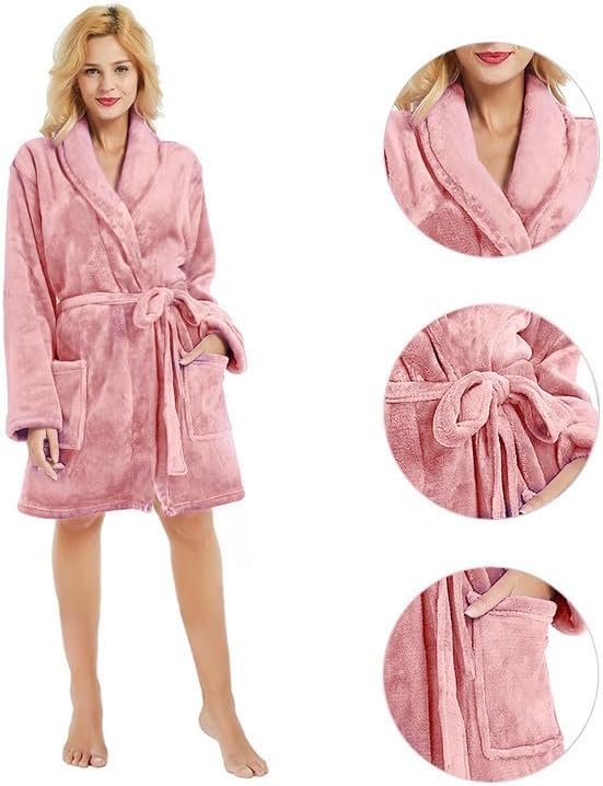 U2SKIIN Women Fleece Robe, Short Cozy Plush Robes for Womens Soft Shawl Collar Warm Spa Bathrobe