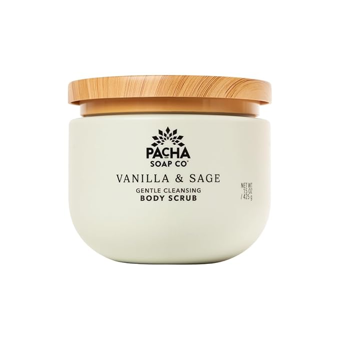 Pacha Soap Co. Whipped Cleansing Scrub, Vanilla & Sage - Premium, Handcrafted, Exfoliating Soap Scrub with Pumice for Face & Body, Soothing Essential Oils, Clean Ingredients 2-Pack (15 oz Each)