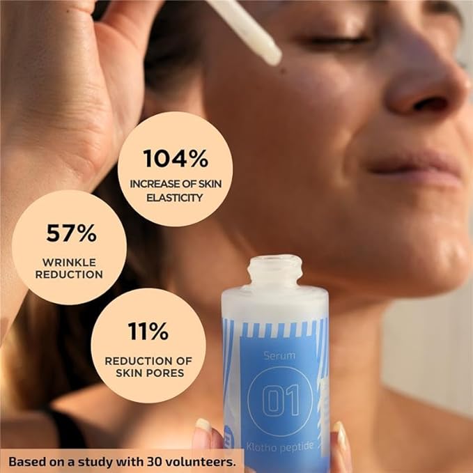 EiE 01 Klotho Peptides Serum for Face Hydrating Peptide Face Serum for Women Anti Aging Improves Wrinkles Elasticity Facial Peptide Serums with Hyaluronic Acid and Retinol Made in Sweden 1oz