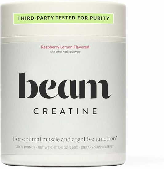 Beam Creatine Powder, Third Party Tested, Micronized Creatine Monohydrate Supplement, Creatine for Women and Men, Muscle Strength, Workout Recovery, Lean Muscle, 30 Servings, Raspberry Lemon Flavor