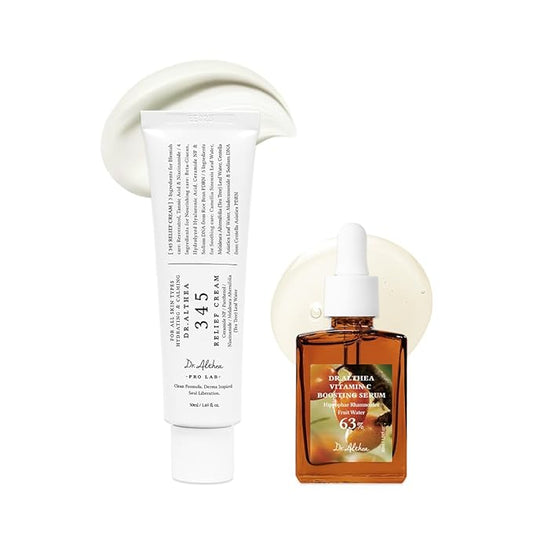 Dr.Althea Post Acne Care Set (Boosting), 345 Relief Cream & Vitamin C Boosting Serum, Soothing Recovery & Helps Remover Dark Spots, Korean Vegan Skin Care