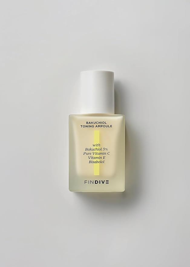 [FINDIVE OFFICIAL] Bakuchiol Toning Ampoule, 3% Bakuchiol, Plan-Based Retinal Alternative, Pure Vitamin C, Pure Vitamin E, Bisabolol, Brightning, Anti Wrinkle Serum, 1.01fl.oz