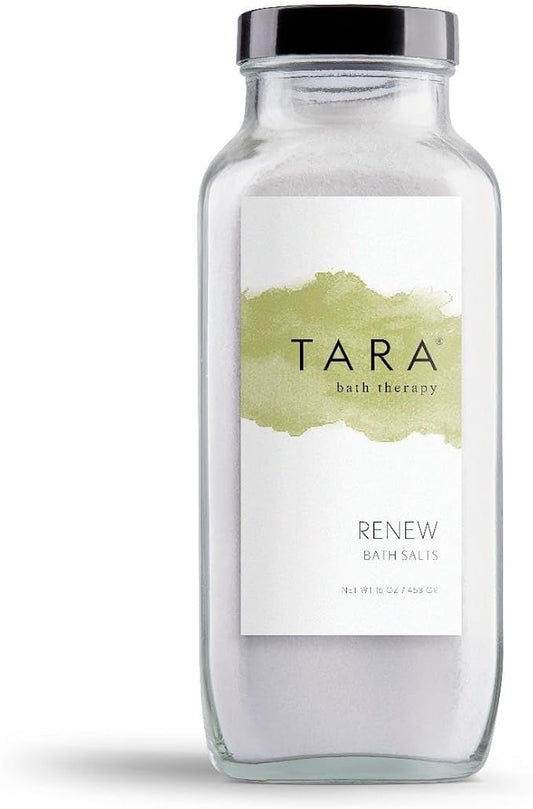 TARA Spa Therapy Renew Bath Salts – Uplifting Aromatherapy Soak with Lemongrass & Peppermint – 100% Pure Essential Oils – 16 oz