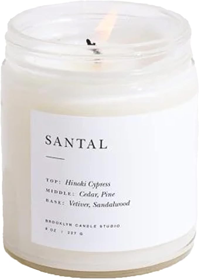 Brooklyn Candle Studio Santal Jar Candle - Luxury Scented Candle, Vegan Soy Wax, Hand Poured in The USA, 50 Hour Slow Burn Time - 7.5oz