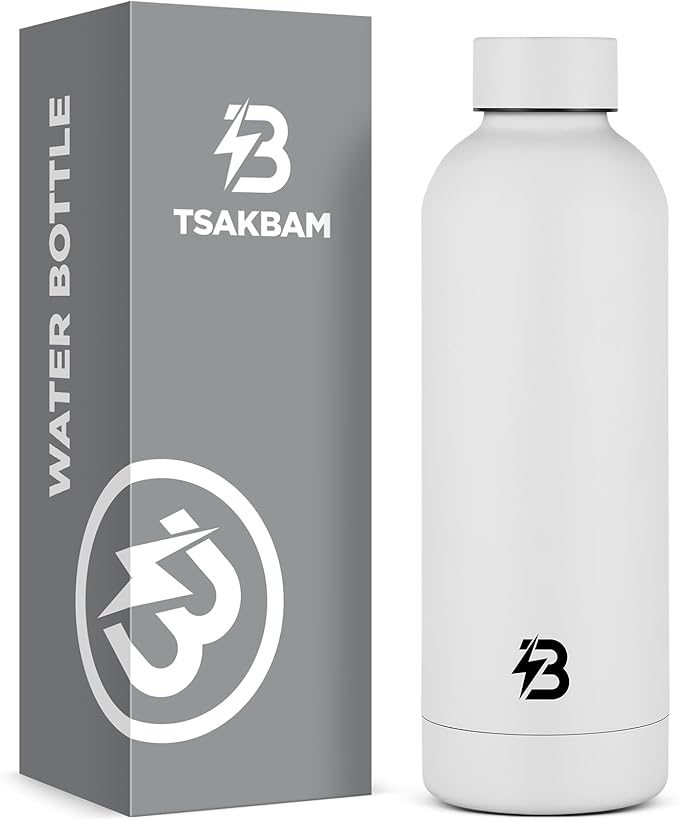 Insulated Water Bottle with Lid, 17 oz Reusable Leak-Proof Metal Stainless Steel Water Bottles for Travel, Sports, Gym, Outdoor (White)