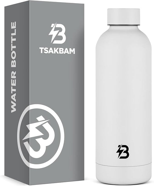 Insulated Water Bottle with Lid, 17 oz Reusable Leak-Proof Metal Stainless Steel Water Bottles for Travel, Sports, Gym, Outdoor (White)