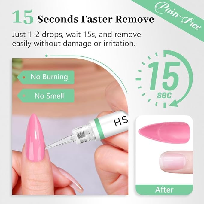 Nail Glue Remover for Press on Nails, 2025 Upgraded 2 In 1 Stick & Remover Pen Design, Not for Gel Polish Base Coat, Quick Gentle Removal Fake Nail Tips Press Ons, 2pcs*5ml