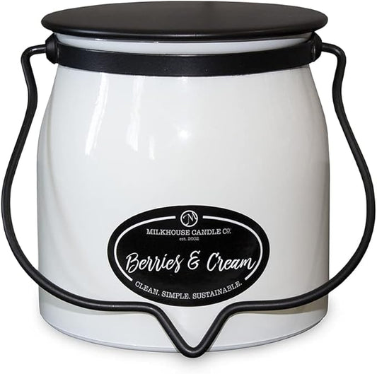 Milkhouse Candle Company - Berries & Cream - Creamery Collection - 16oz Double Cotton Wick Soy Candles with Beeswax - Long Burn Time, Made in The USA - Non Toxic, Premium Scented Candles