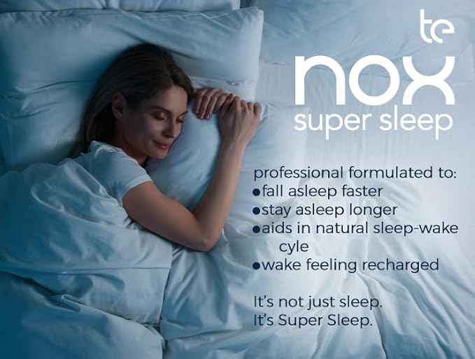 te USA Nox Super Sleep | Synergistic Sleep Aid for Calming Restlessness, Supporting Melatonin Synthesis, and Regulating Natural Circadian Rhythm Sleep-Wake Cycle | Melatonin Gaba L-Theanine Supplement