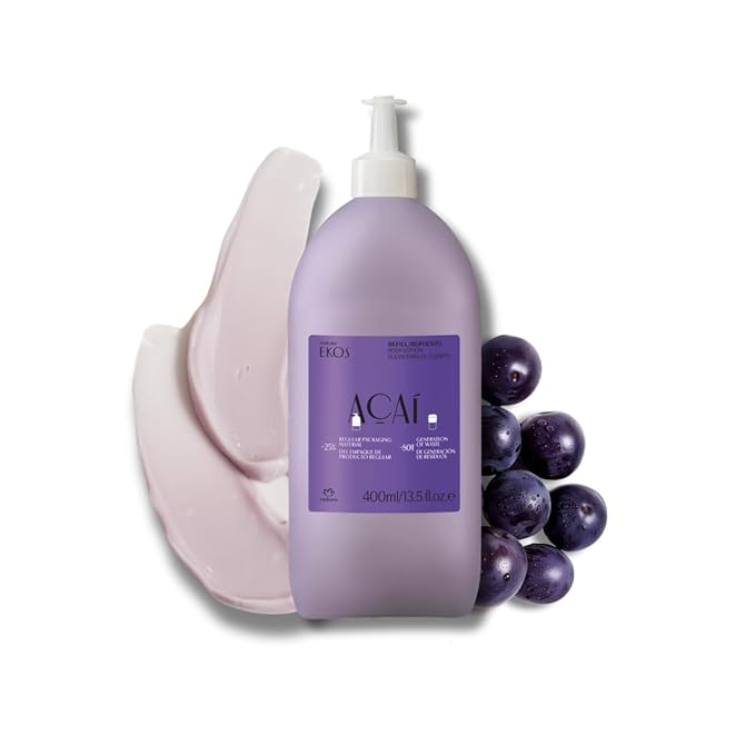 Natura - Ekos Açaí Revitalizing Body Lotion Refill - Vegan - 24 Hours of Soft Skin - Improves Elasticity - Acai Oil - Brazilian Beauty Secrets - Body Care - 13.5 fl oz (400ml)