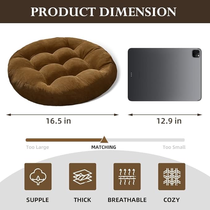 Meditation Floor Pillow Set of 2 Large Round Floor Cushions for Adults Tufted Corduroy Floor Seat Pillows Cushion for Living Room,Dark Grey 16.5" Lx16.5 Wx3 H