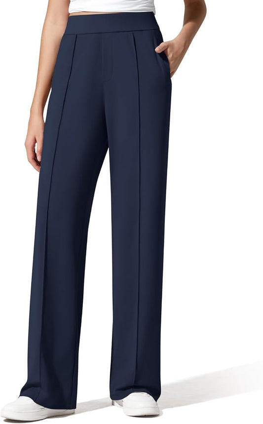 G4Free ShiftReady Women's Yoga Dress Pants with Pockets Wide Leg Business Casual Slacks High Waist Lounge Trousers