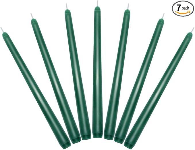 7 Packs 10 Inch Green Colored Taper Candles, Unscented Non-Toxic Smokeless Skinny Wax Candlesticks for Home St. Patrick's' Patty Day Dinner Table Decor - 8 Hours Burn Time