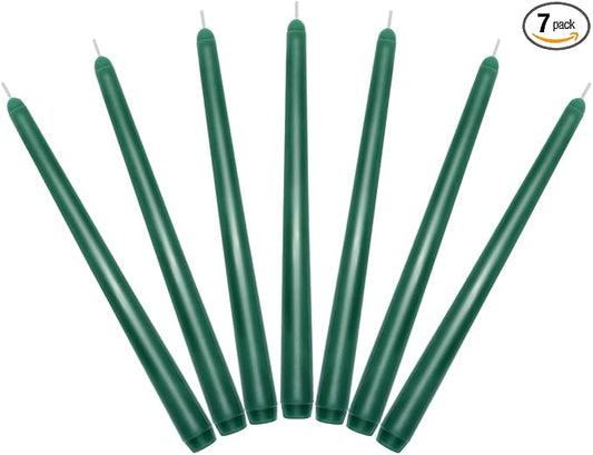 7 Packs 10 Inch Green Colored Taper Candles, Unscented Non-Toxic Smokeless Skinny Wax Candlesticks for Home St. Patrick's' Patty Day Dinner Table Decor - 8 Hours Burn Time