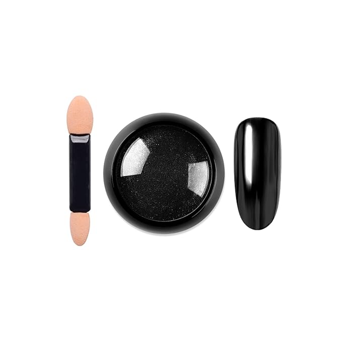 Holographic Mirror Nail Powders Chrome Gold Effect Pure Metallic Dust Sequins UV Gel Black Nail Chrome Powder Pigment for Nail Art Decoration (Black)