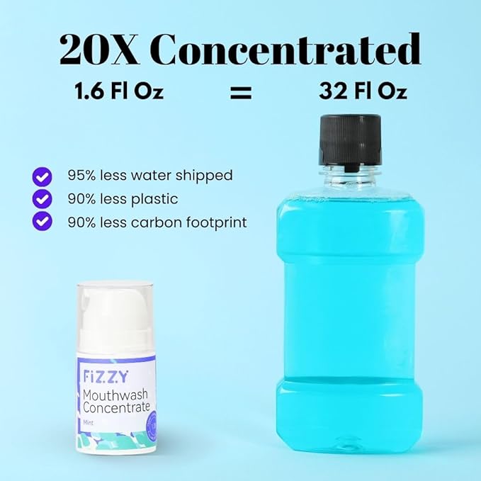Fizzy Mouthwash Concentrate | Remineralizing Enamel Repair, Nano Hydroxyapatite | 20X Concentrated Travel Size | No Fluoride, Alcohol, Dye | Xylitol, Dry Mouth | Non-Mint | Kids & Adults | Watermelon