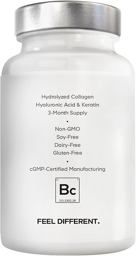 Amen Biotin Collagen Vitamins+ 10,000 mcg Biotin Supplement - Hydrolyzed Collagen, Vitamins C & E, Folate, Hyaluronic Acid, Keratin, MSM, Saw Palmetto - 3-Month Supply - Non-GMO - 90 Capsules