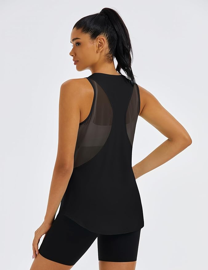 MAGCOMSEN Womens Workout Tops Racerback Tank Tops Mesh Back Breathable Sleeveless Quick Dry Running Athletic Shirts