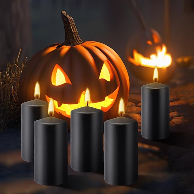 Set of 20 Black Pillar Candles,Dripless and Smokeless Dinner Candle, 2x4” Pillar Candles for for Halloween, Christmas, Home Decor, Rituals, and Themed Party Decor