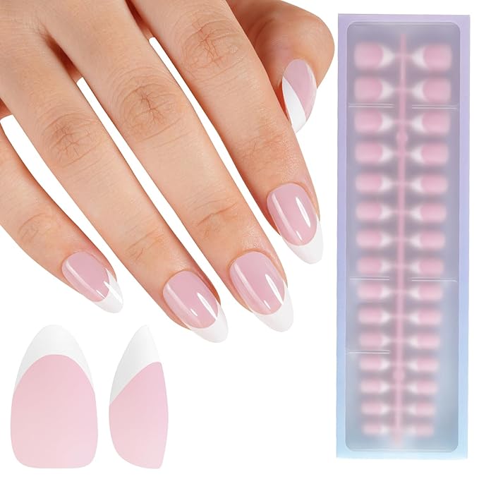 Misssix XBASICTIPS French Tip Press On Nails, 150Pcs French Gel Nail Tips Short Almond, Pink White Soft Gel Pre-shaped No Need to File 3 in 1 Nail Tips, Fake Nails for Nail Art DIY Extension 15 Sizes