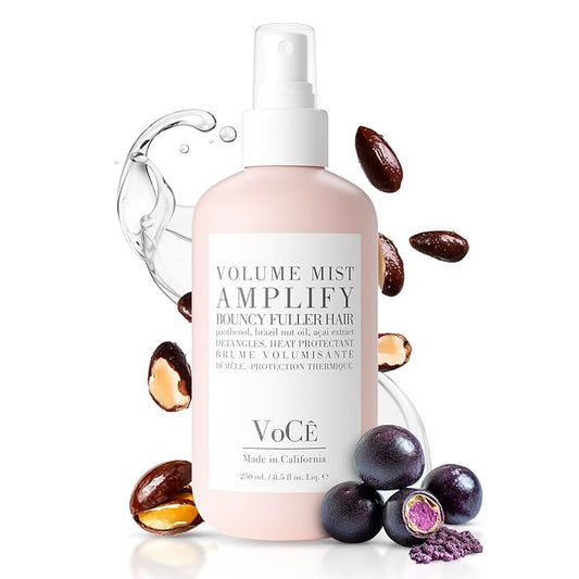 VoCÊ Haircare – Natural Volume Mist | Heat Protection Volumizing Blowout Spray | Non-Toxic, Cruelty-Free, Vegan Haircare for Fine Hair with Panthenol, Acai Berry, and Brazil Nut Oil (8.5 oz | 250ml)