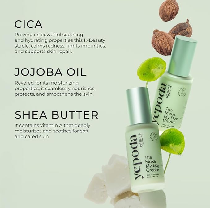 Yepoda The Make My Day Cream, Hydrating & Anti-Aging Day Moisturizer, Nourishing Cica Cream for Radiant Skin, Vegan Korean Facial Moisturizer for All Skin Types, 1.69 FL. OZ. (50ml)