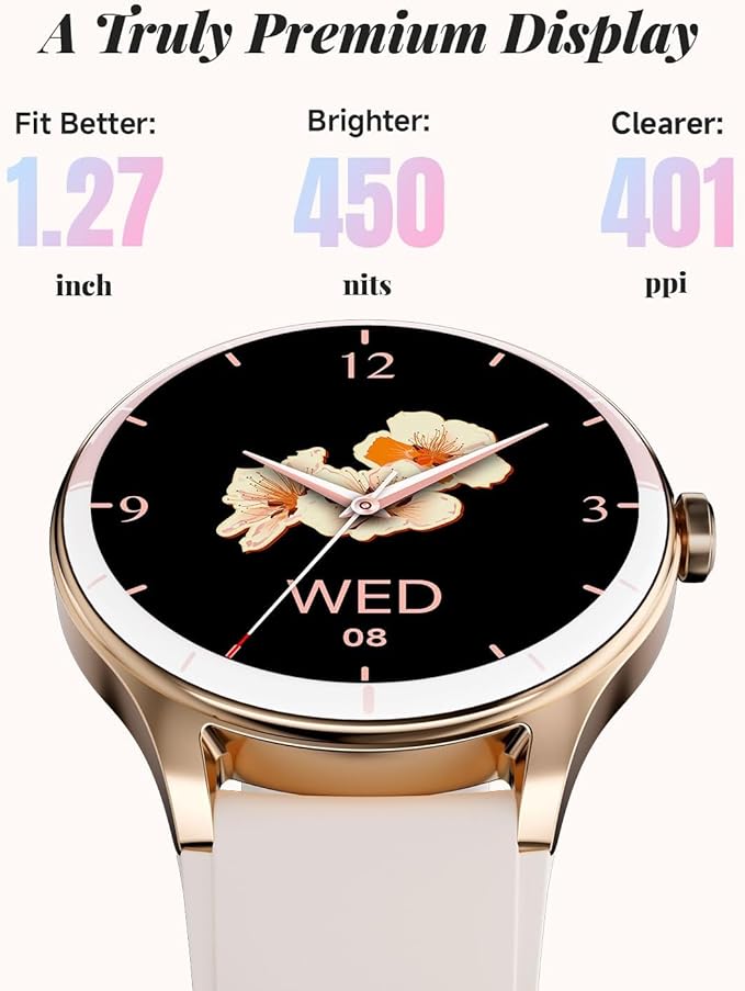 TOOBUR Smart Watch for Women, Smartwatch Compatible Android and iOS Phone, Answer/Make Calls, Fitness Tracker/Step Counter/Running Watch, Sleep/Heart Rate Monitor, 100 Sports, IP68 Waterproof, Beige
