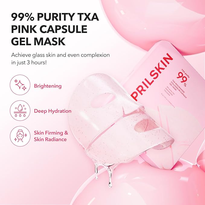 APRILSKIN TXA Pink Capsule Gel Mask | Overnight Face Mask for Glass Glow Skin I 99% High-Purity Tranexamic Acid 3 for uneven skin tone I Elasticity, Hydrating and Firming I Korean Skincare I 30g x 4ea