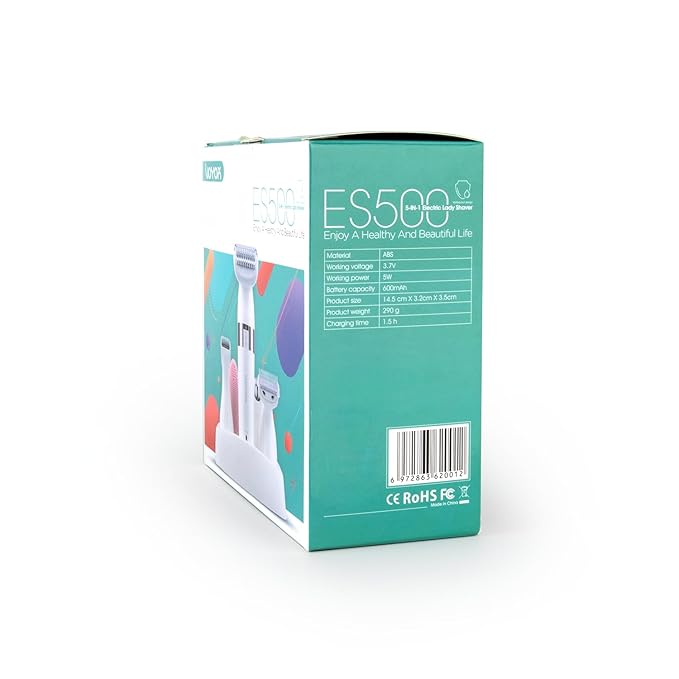 VOYOR Electric Shaver for Women Bikini Trimmer Hair Remover for Face Body, 5 in 1 Groomer Kit Lady Shaver Bikini Razor Women for Hair Trimmer, Cordless Rechargeable Waterproof ES500