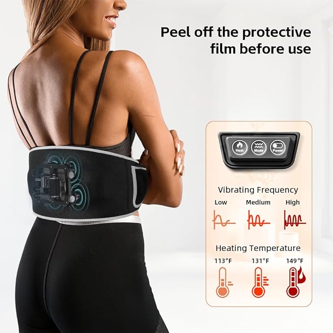 SHINE WELL Cordless Red Light Therapy Massage Belt with 3 Heat Levels and Vibrating, Lower Back Massager FSA HSA Eligible,Battery Powered Back Massager, for Dad