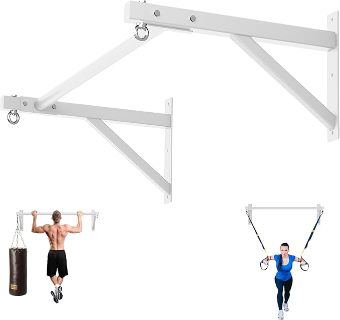 Pull Up Bar Wall Mounted, Heavy Duty 650 lbs Capacity Chin Up Bar, 48" Multi-Grip Strength Training Pull-up Bars, for Home Gym Garage/Backyard Total Body Workout, Ease Of Use Mounting (White)
