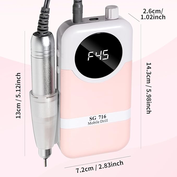 LIMEGIRL Professional Electric Nail Drill Kit 45000RPM Portable Cordless Toenail Cordless Toenail Machine with 14 Drill Bits and Base for Women (Pink)
