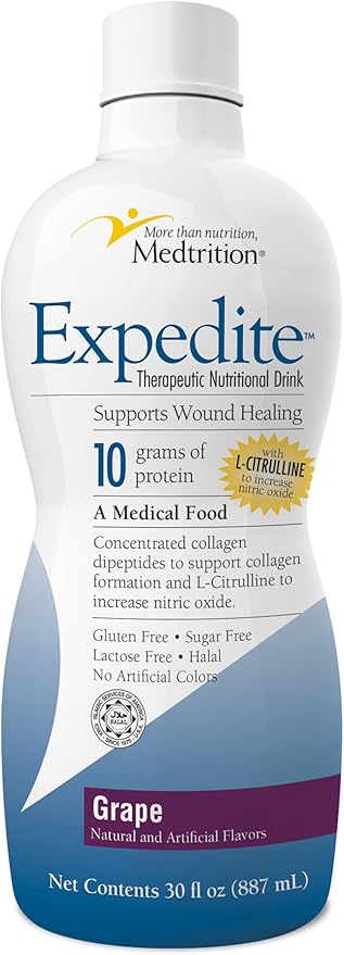Medtrition Expedite Concentrated Collagen, Fast Track Wound Healing, 30X More Collagen Dipeptides Than Powder, Supports Foot Ulcers, Cosmetic Surgery, and More - Grape - 30 Fl Oz (Pack of 1)