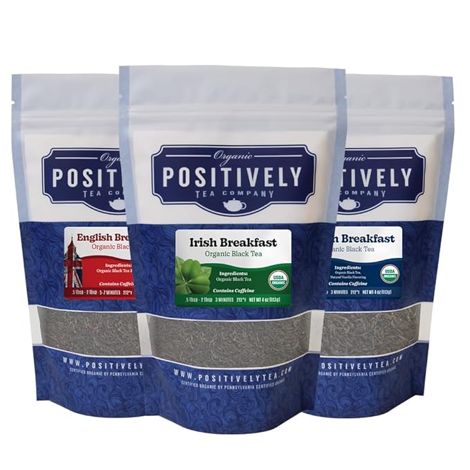 Organic Positively Tea Company, Breakfast Tea Sampler, Loose Leaf, 4 Ounce, 3 Pack