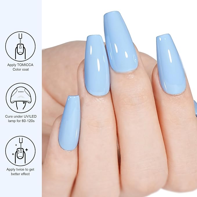 TOMICCA Blue Gel Polish - Sky Blue Macarons Nail Polish, Fast Dry, Soft Candy Pastel Nail Art, French Manicure Salon DIY