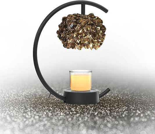 Candle Warmer Lamp for Jar Candles with Adjustable Brightness＆Timer，Handcrafted Crystal Candle Lamp Luxurious Design+2Bulbs,Home Decoration Electric Candle Lamp(Black C-Shaped)