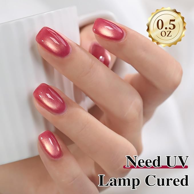 Double Rhythm 0.5 OZ Cat Eye Gel Polish with Magnet 15ML Holographic Glitter Shimmer Translucent Jelly Color Magnetic Nail Polish Salon DIY at Home (Dreamy Rose Purple-MC1273)