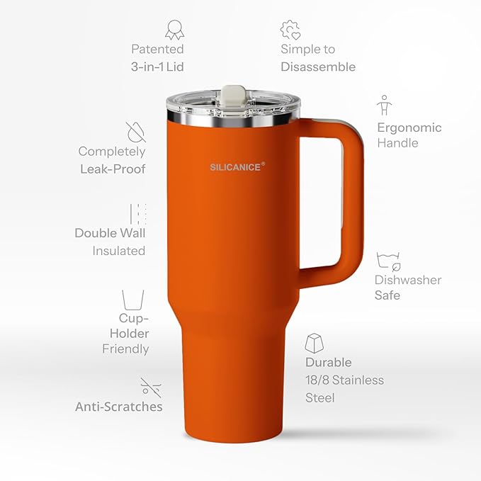 Easy Clean Pro Tumbler - 40 oz Water Bottle with Handle Quick-Disassemble Flip Straw, Leakproof Insulated Stainless Steel, Dishwasher Safe, BPA-Free Gifts for Women & Men