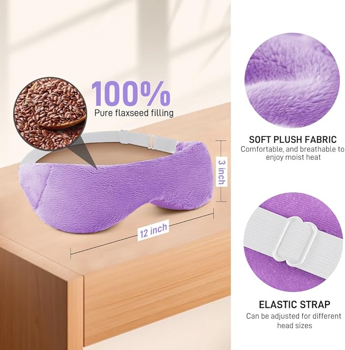 Heated Eye Mask - Microwaveable Moist Heat Compress for Dry, Itchy Eyes & Styes - Purple