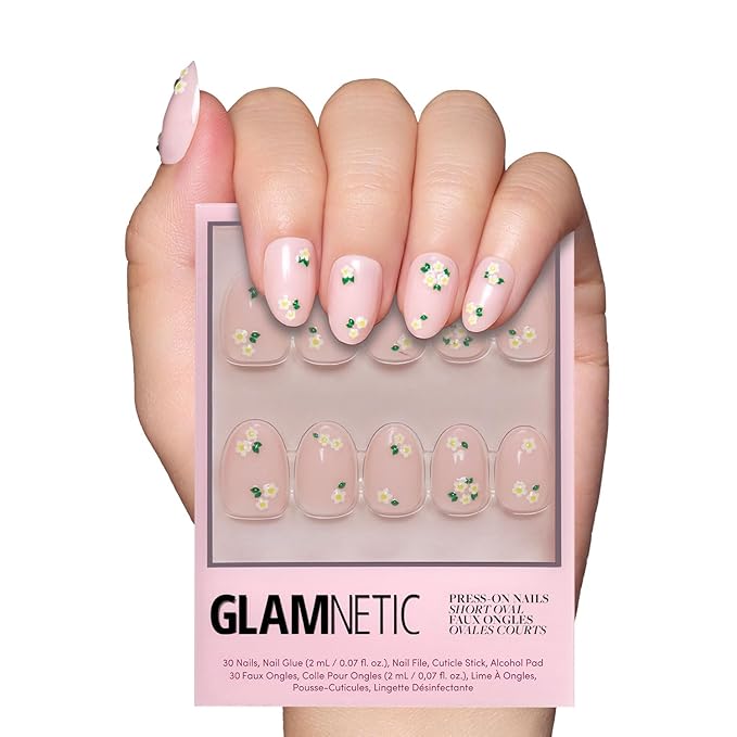 Glamnetic Press On Nails - Petals | Glossy, Semi-Transparent, Short Oval Nails, Salon Quality | 15 Sizes - 30 Nail Kit with Glue